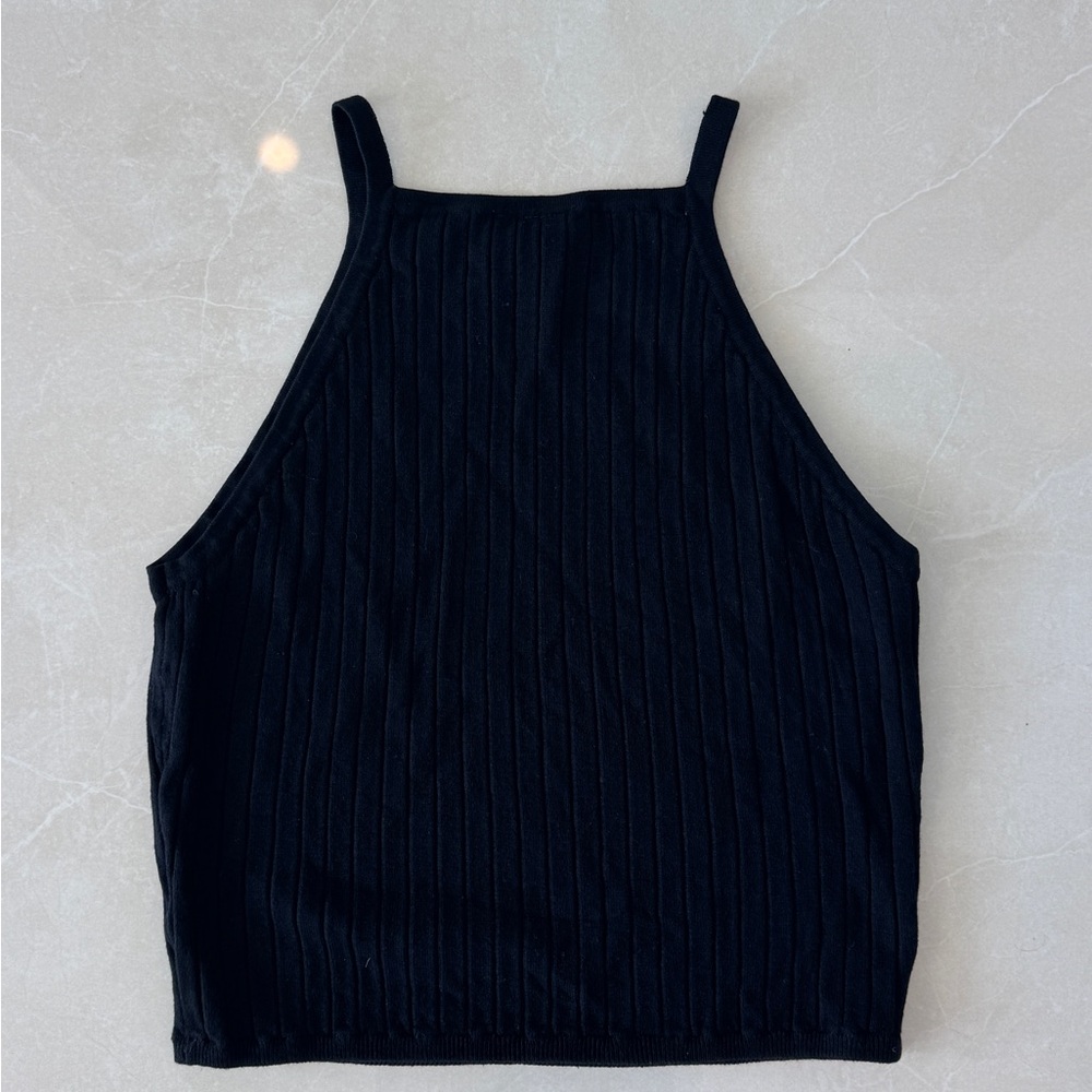 Divided Black Ribbed Tank Top - Picture 3 of 3